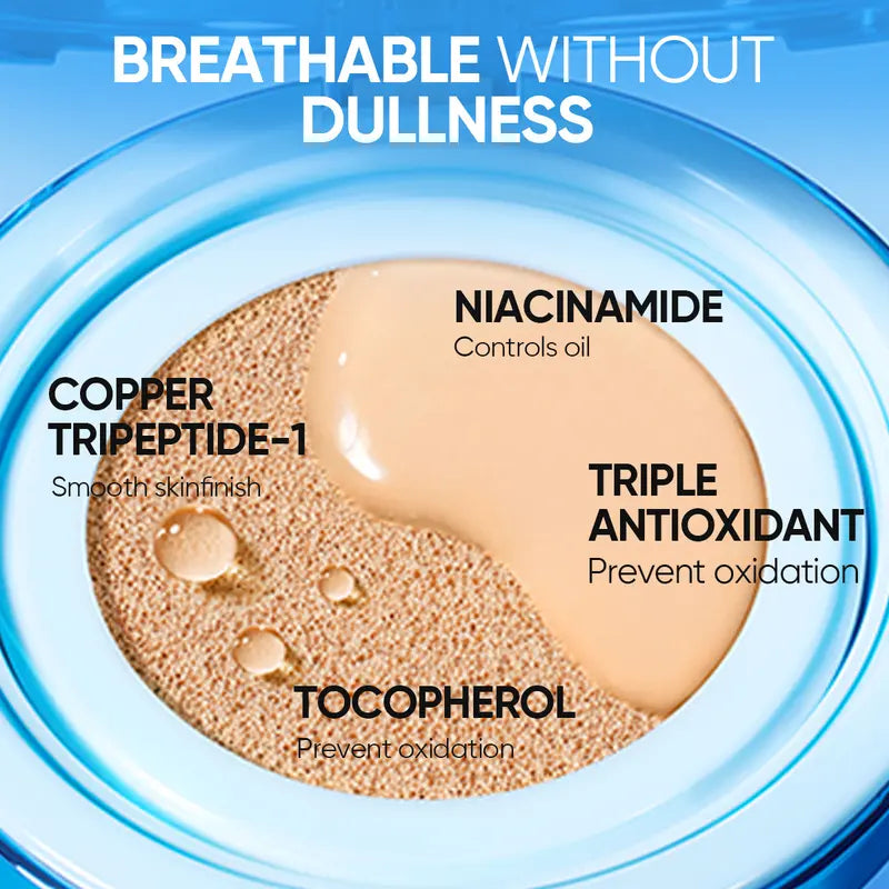❤️New Shade Launch❤️SKINTIFIC Velvet Matte Cushion Foundation Blue Ultra Cover Powder Foundation, 12h Oil-Control, Lightweight, Long-Lasting, Waterproof Korean Cushion Makeup-6