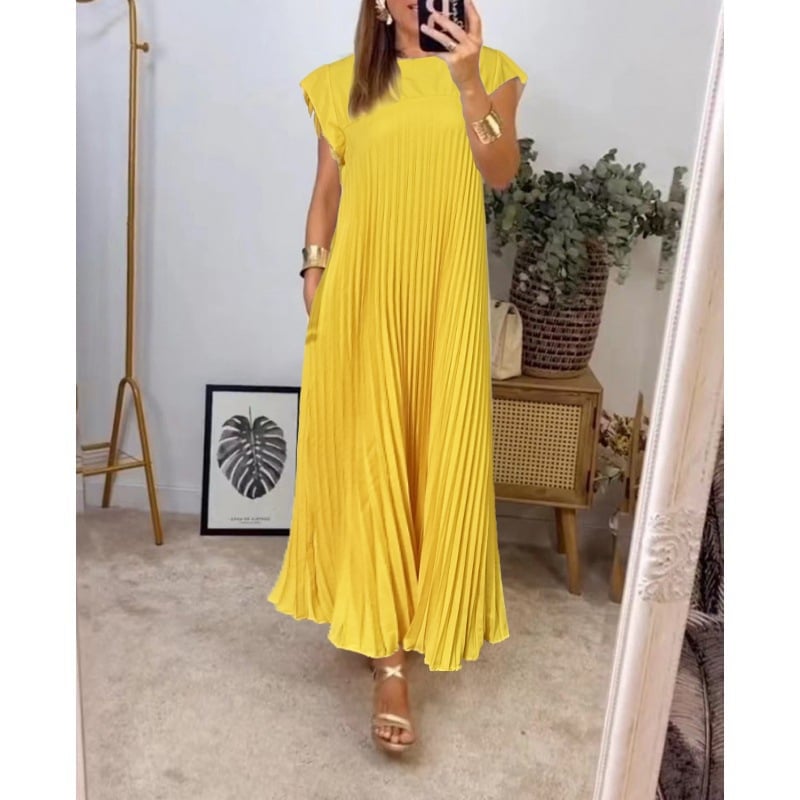 🔥HOT SALE🔥Sleeveless pleated simple solid colour dress-19
