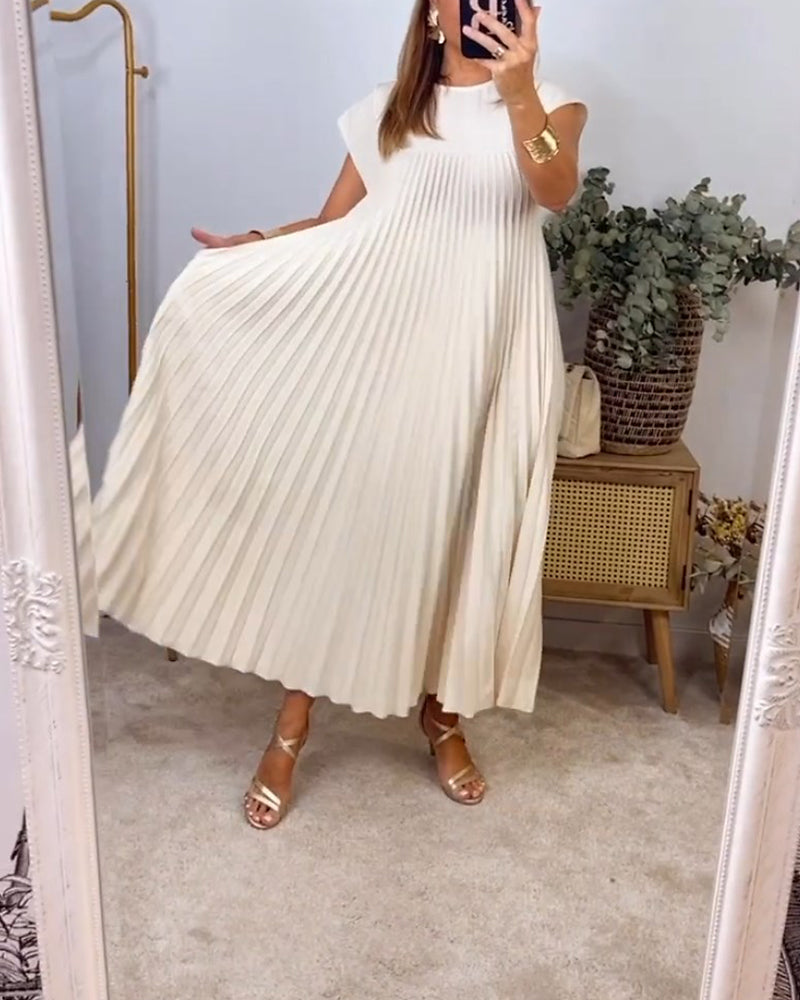 🔥HOT SALE🔥Sleeveless pleated simple solid colour dress-10