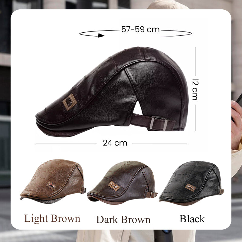 🔥Give the elders a warm winter🍃Plush leather beret-7