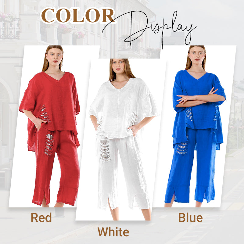 💥Last Day 50% OFF💥Women's Cotton Linen V-Neck 2-Piece Set-7