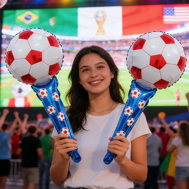 ⚽🏆 50pcs 2026 World Cup Party Set 4 Soccer Headbands 4 Cheer Sticks 🎉🎈 Foil Balloons Photo Backdrop-3