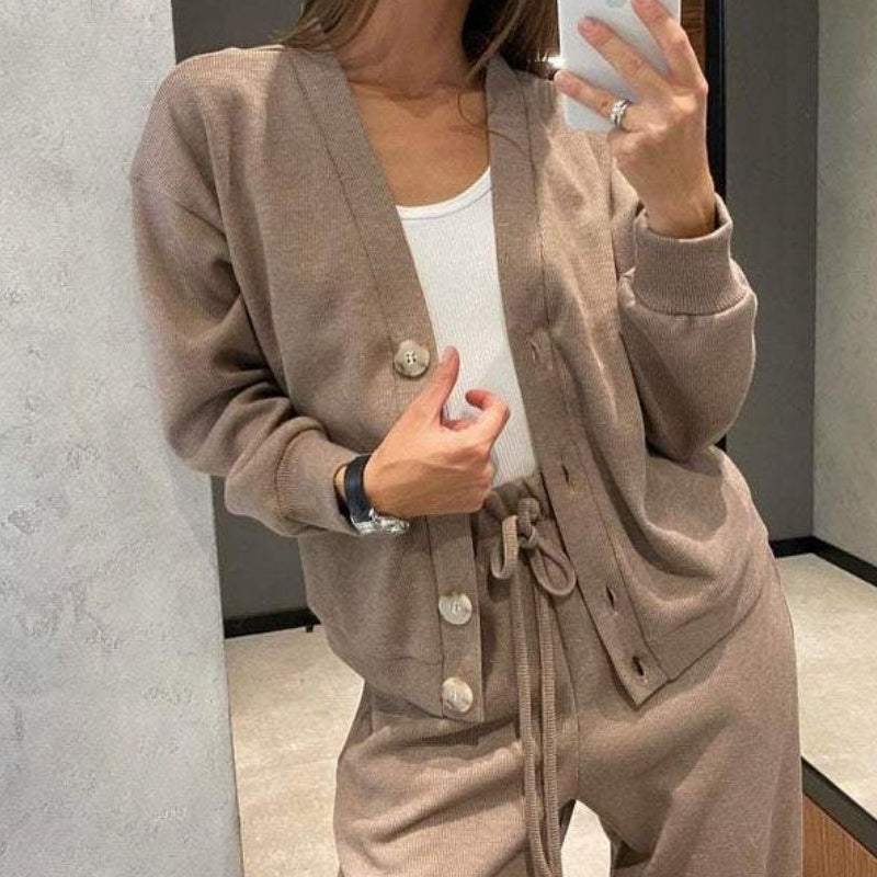 ⏳Limited Sale 50% OFF🌸Women's Knitted Buttoned Jacket and Pants Two-piece Set-1