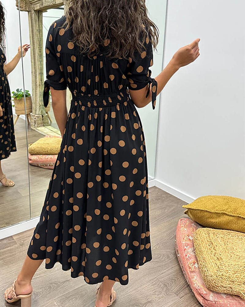 🌷Limited Time 53% OFF💞💃Deep V-neck polka-dot dress-3