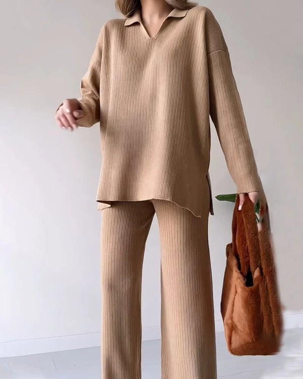 🔥Hot Sale 39% OFF🎁V-Neck Casual Slit Knitted Two-Piece Set-6