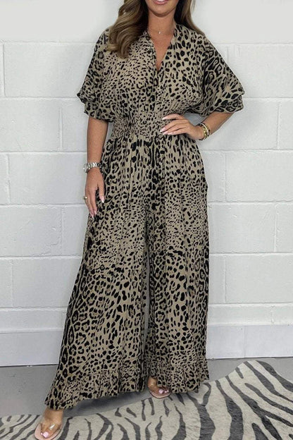 👗2024 new model👗Leopard print casual loose jumpsuit