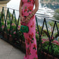 🎉Hot Sale 49% OFF🥳Cheongsam Style Rose Floral Print Tiered Flare Sleeve Stretch Maxi Dress-16