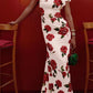 Cheongsam Style Rose Floral Print Tiered Flare Sleeve Stretch Maxi Dress-7