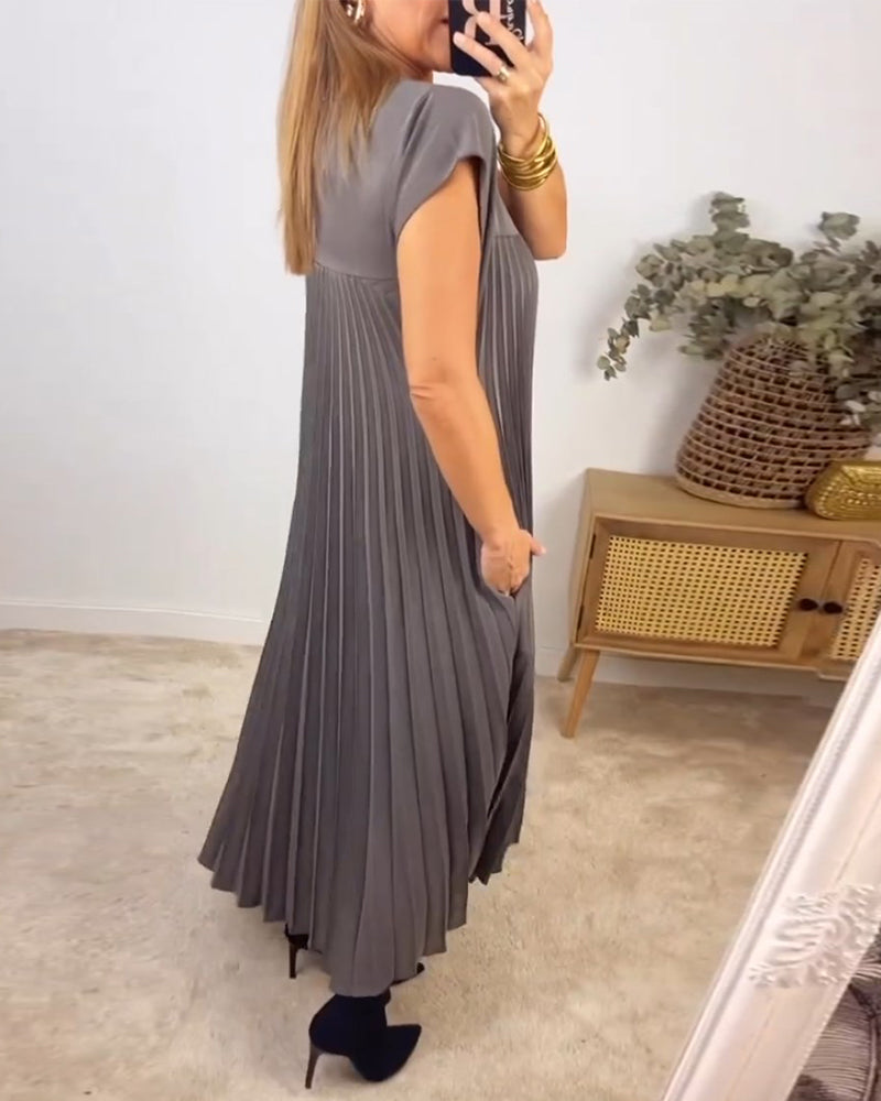 🔥HOT SALE🔥Sleeveless pleated simple solid colour dress-17