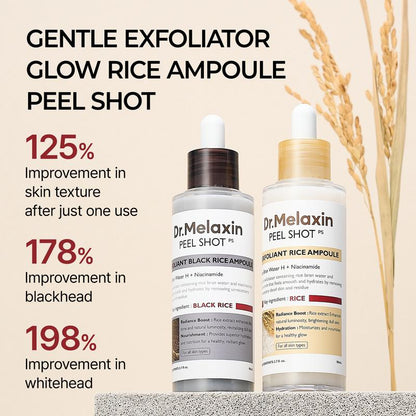 [Dr.Melaxin Official] Peel Shot Glow Rice Ampoule Duo – Seren zum Aufhellen, Peelen und Befeuchten – Geeignet für alle Hauttypen