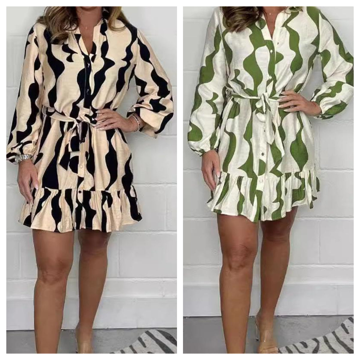 🌷Limited Time Offer 52% OFF🌷Casual Irregular Stripe Lapel Tie Waist Shirt Dress-8
