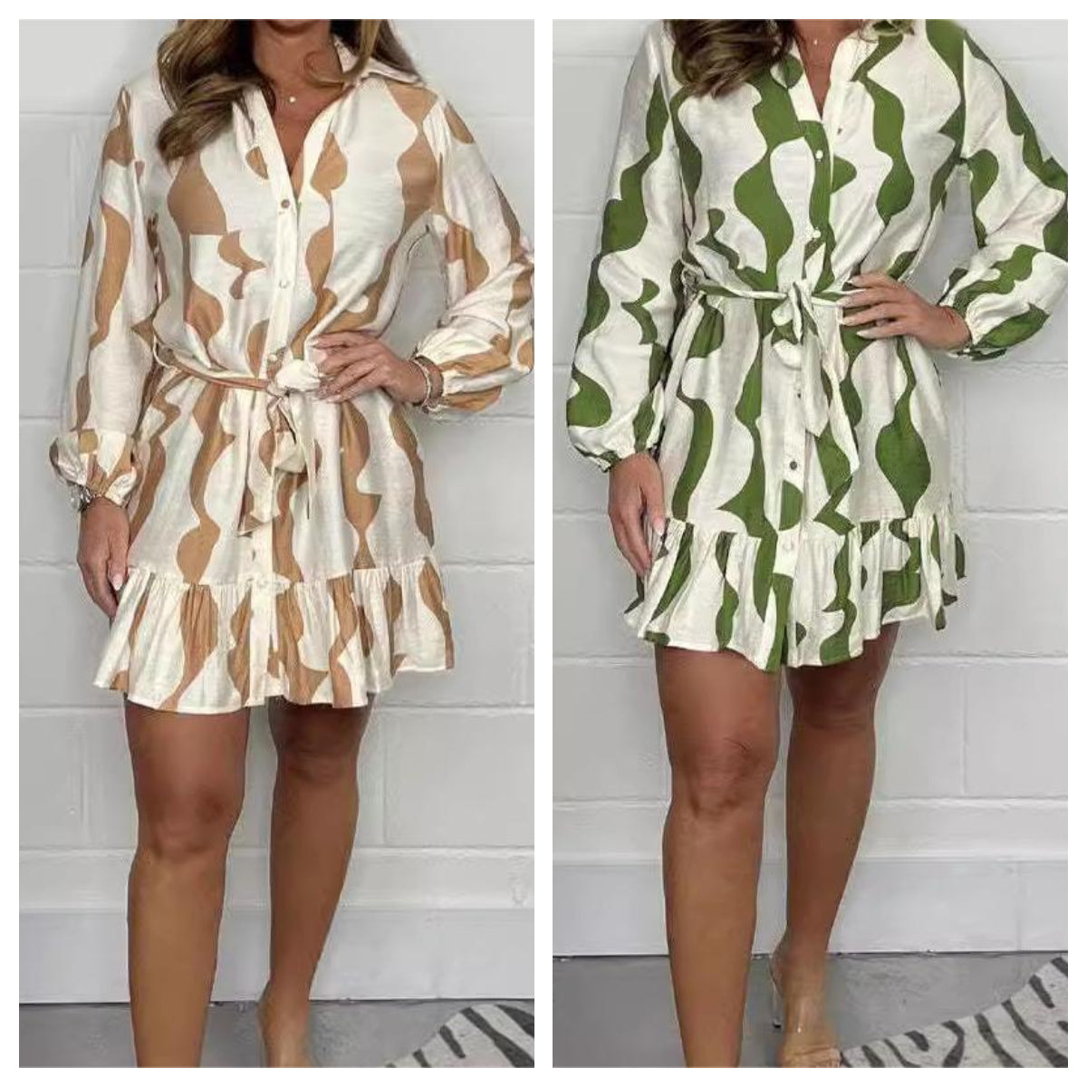 🌷Limited Time Offer 52% OFF🌷Casual Irregular Stripe Lapel Tie Waist Shirt Dress-7