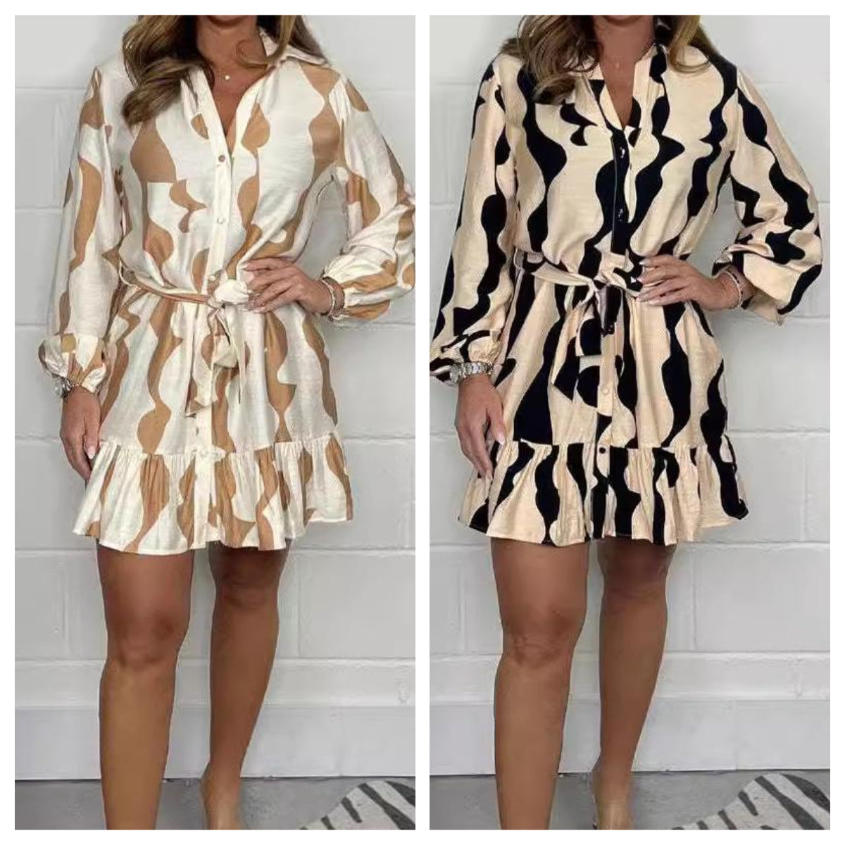🌷Limited Time Offer 52% OFF🌷Casual Irregular Stripe Lapel Tie Waist Shirt Dress-9