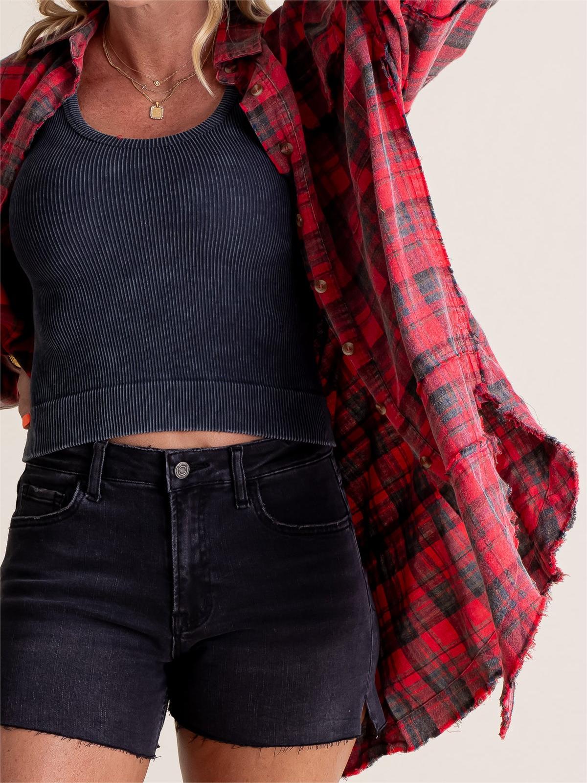 🔥Hot Sale 68% OFF🔥🏆Women's Mineral Washed Button Down Plaid Shirt-2