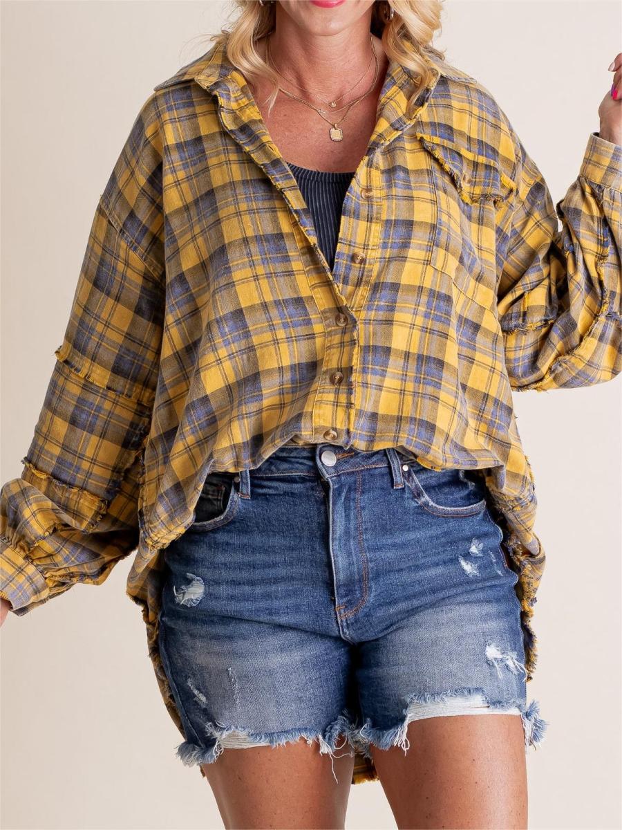 🔥Hot Sale 68% OFF🔥🏆Women's Mineral Washed Button Down Plaid Shirt-9