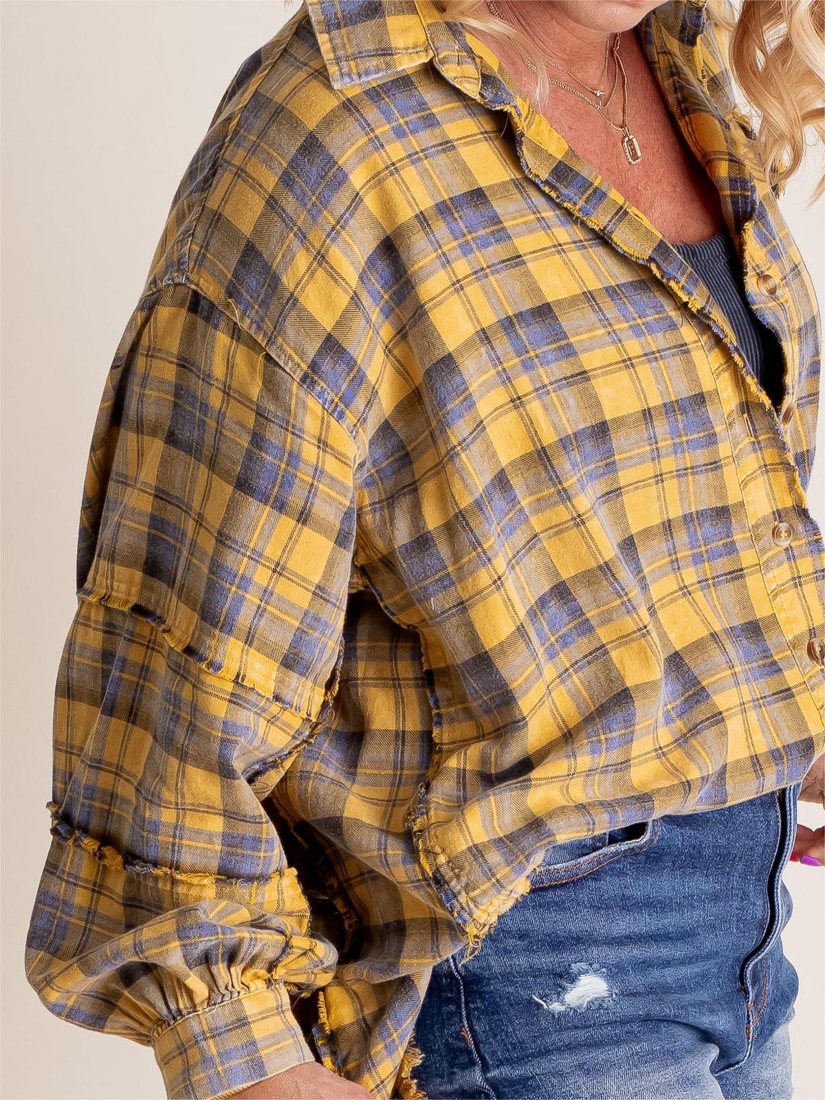 🔥Hot Sale 68% OFF🔥🏆Women's Mineral Washed Button Down Plaid Shirt-10