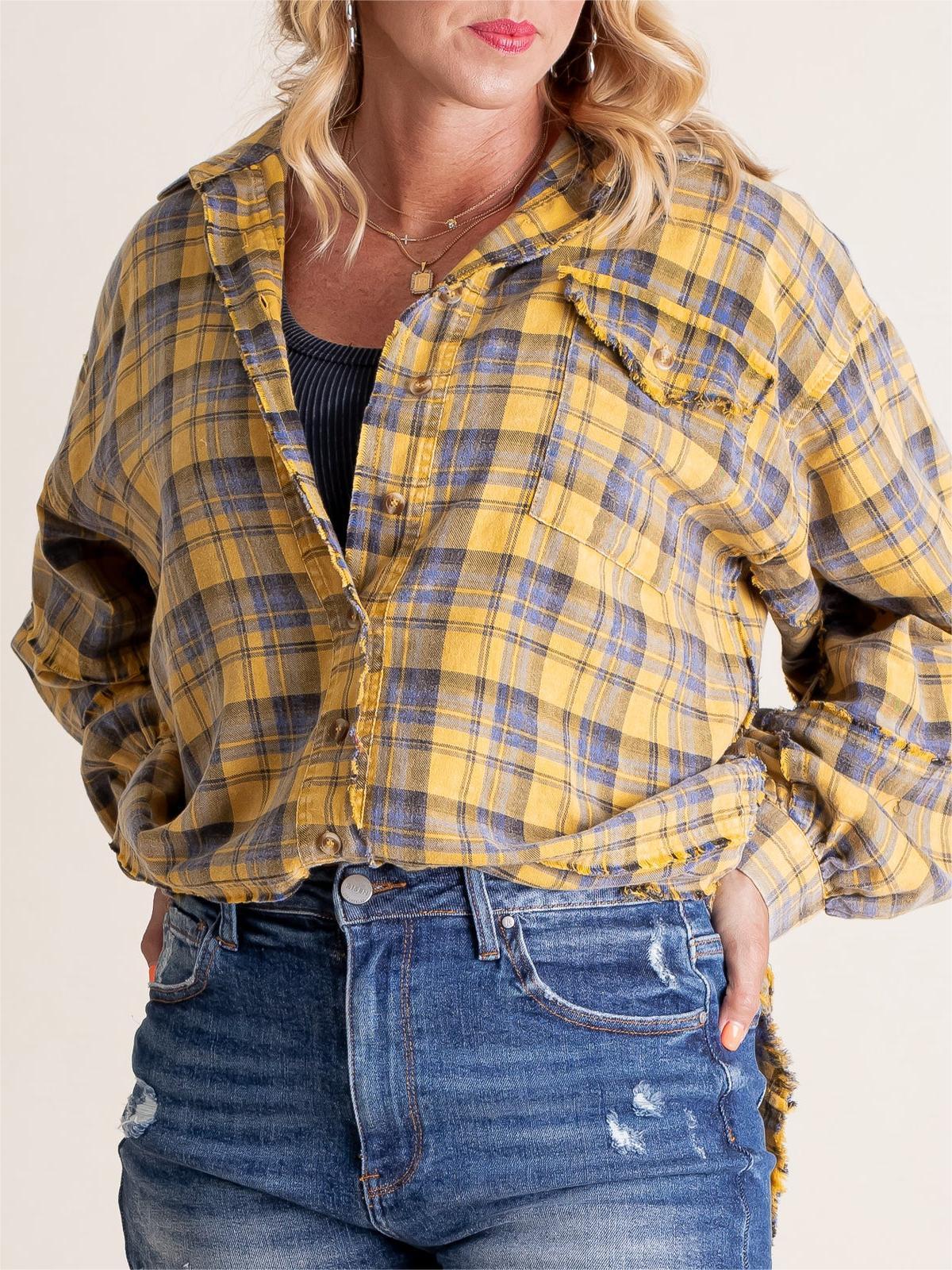 🔥Hot Sale 68% OFF🔥🏆Women's Mineral Washed Button Down Plaid Shirt-8