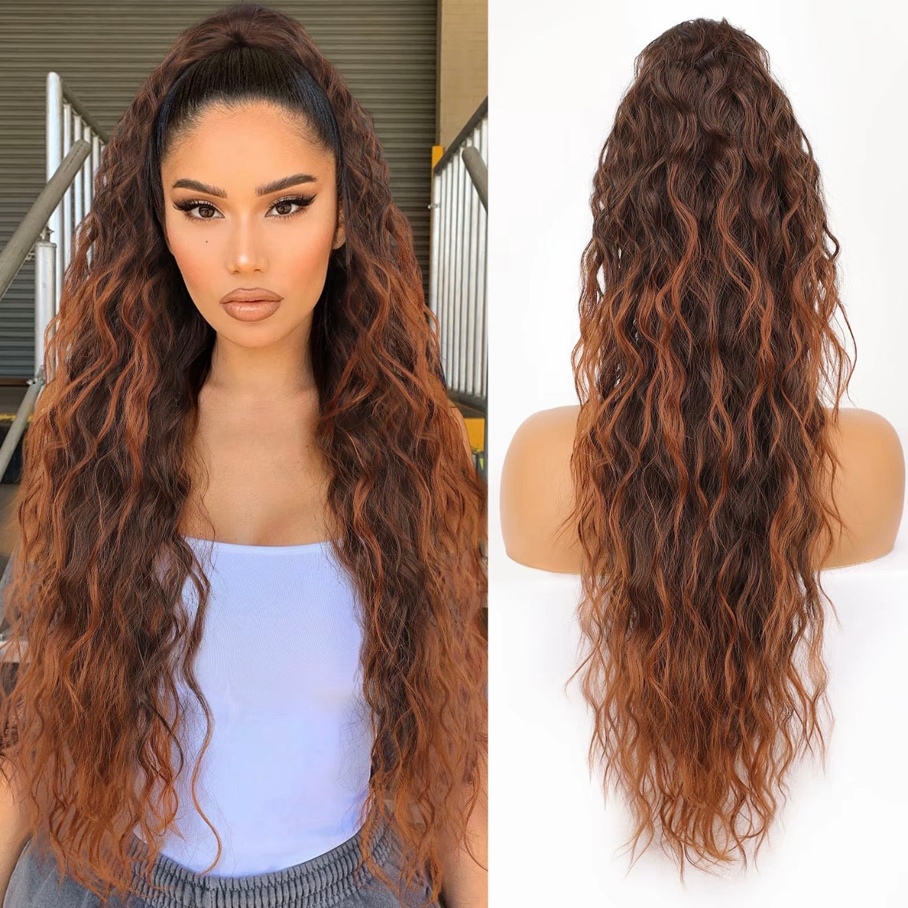 💜 LAST DAY PROMOTION - 50%OFF💜Curly Wavy Frizzy Hair Extension with Ponytail-26