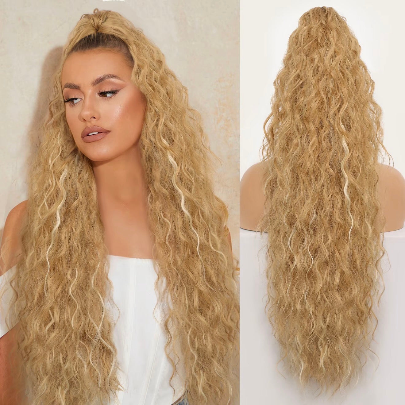 💜 LAST DAY PROMOTION - 50%OFF💜Curly Wavy Frizzy Hair Extension with Ponytail-19