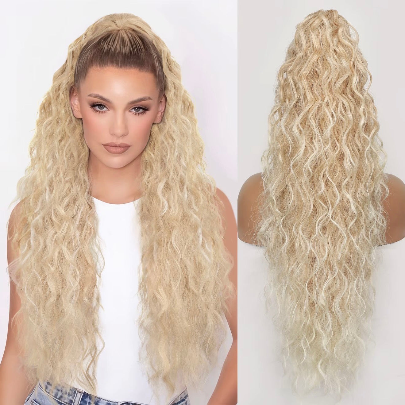 💜 LAST DAY PROMOTION - 50%OFF💜Curly Wavy Frizzy Hair Extension with Ponytail-18
