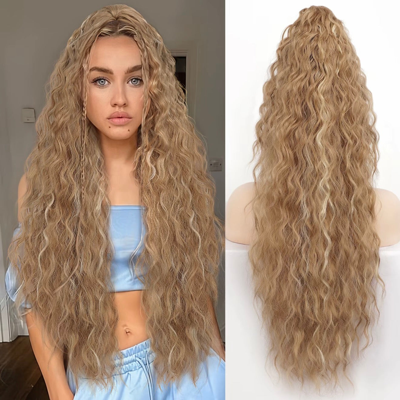💜 LAST DAY PROMOTION - 50%OFF💜Curly Wavy Frizzy Hair Extension with Ponytail-23