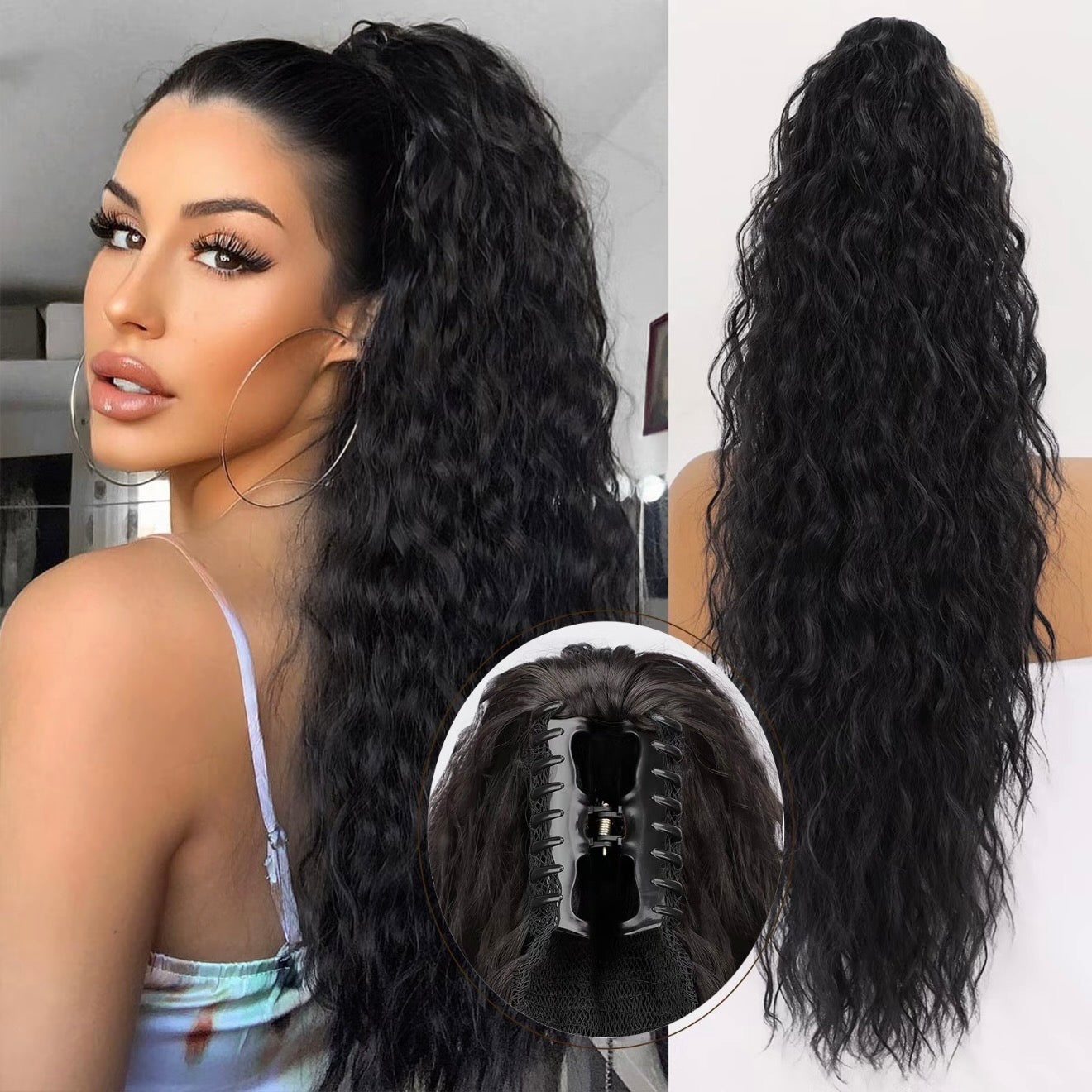 💜 LAST DAY PROMOTION - 50%OFF💜Curly Wavy Frizzy Hair Extension with Ponytail-15
