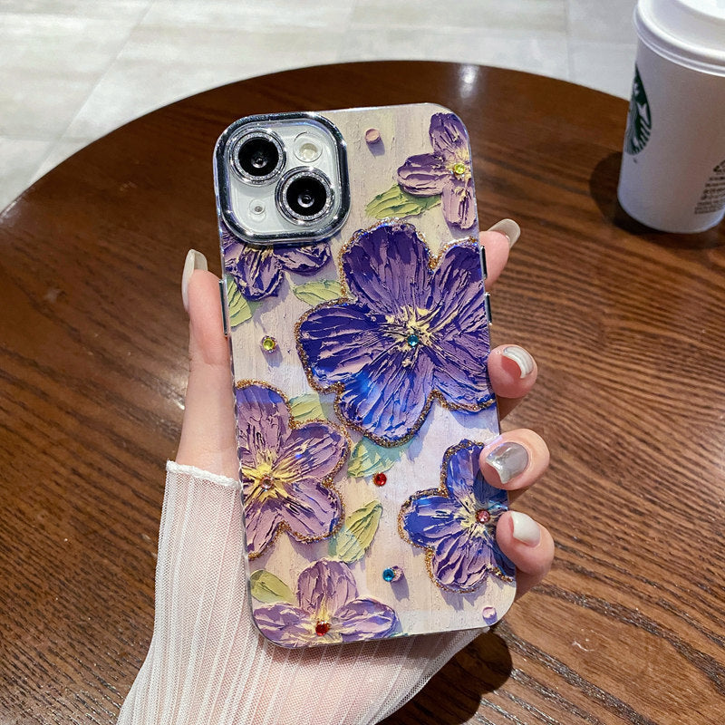 💕Limited time 50% off🔥Oil Painting Flower iPhone Case with Lens Protector Film-17