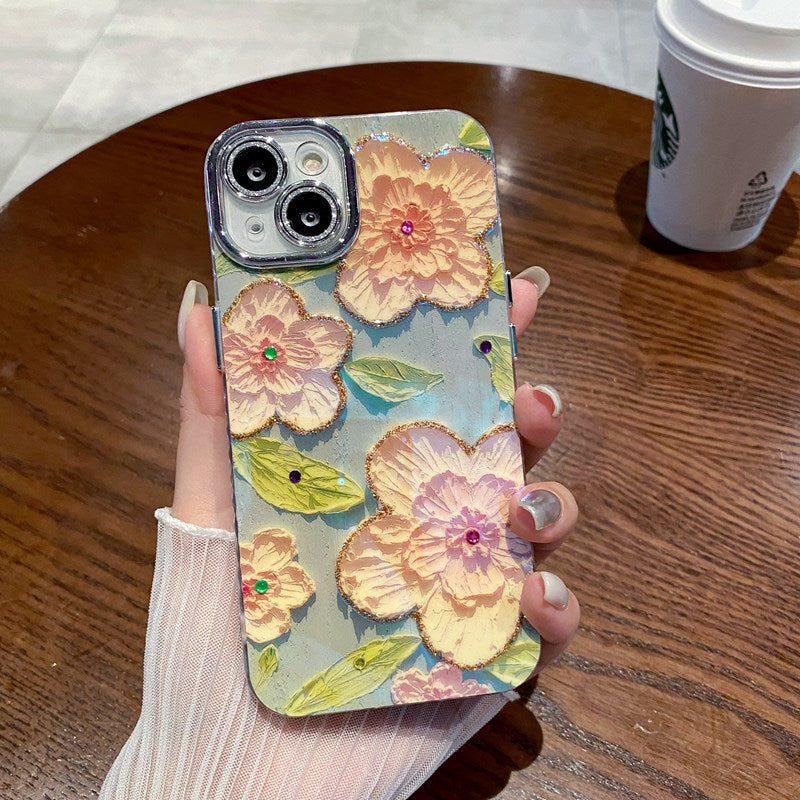 💕Limited time 50% off🔥Oil Painting Flower iPhone Case with Lens Protector Film-14