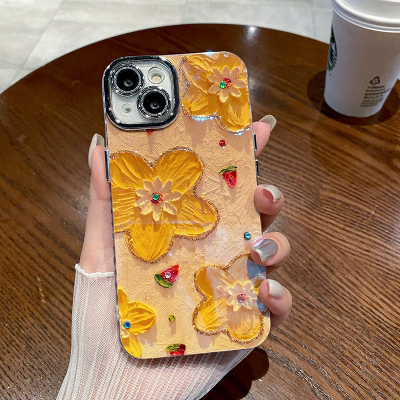 💕Limited time 50% off🔥Oil Painting Flower iPhone Case with Lens Protector Film-16