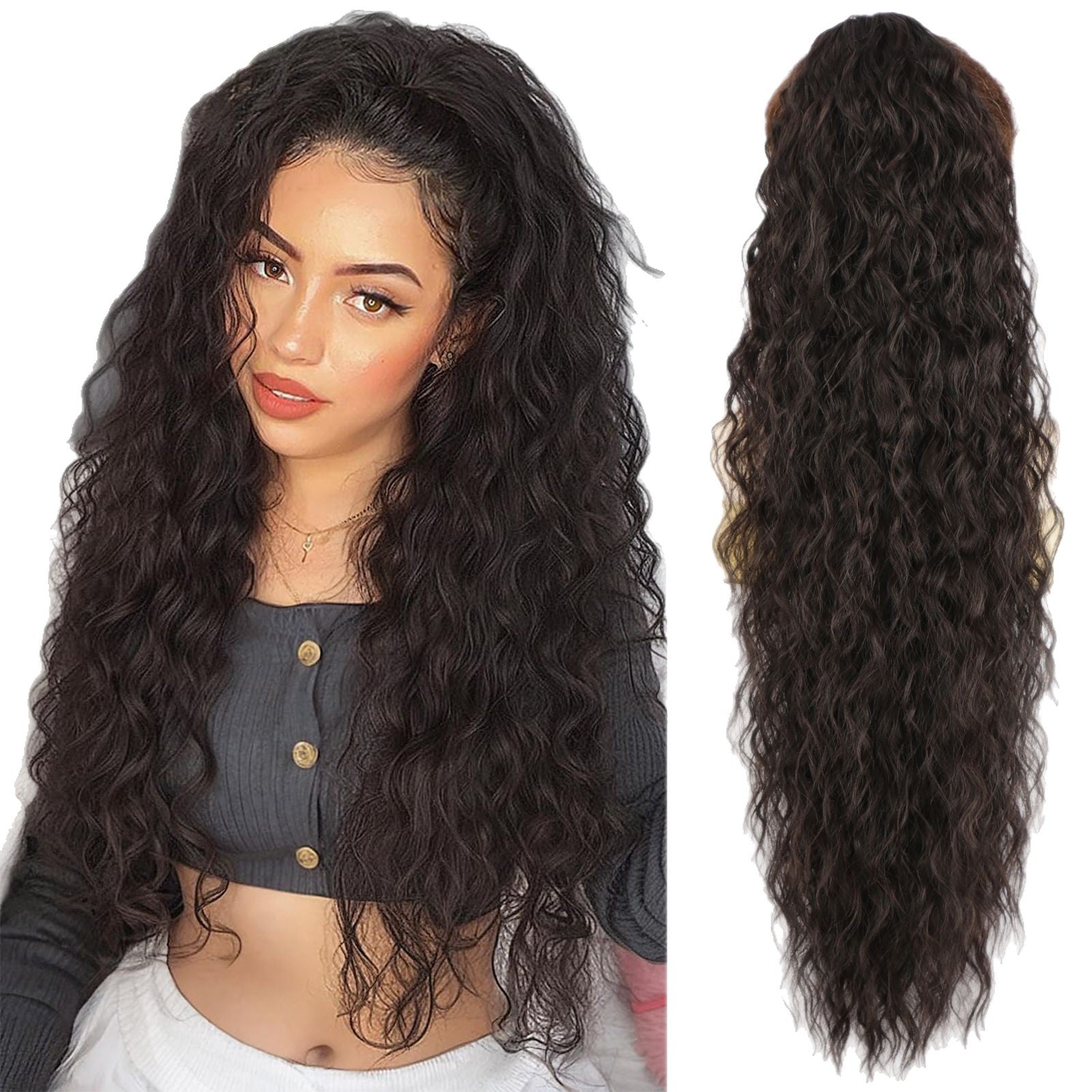 💜 LAST DAY PROMOTION - 50%OFF💜Curly Wavy Frizzy Hair Extension with Ponytail-1