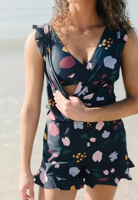 😍Swim Romper Built-in Bra & Shorts with Pockets👗-2