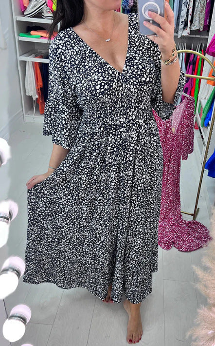 🔥SUMMER SALE 53% OFF 👗New Floral Print V Neck-Long Dress-2
