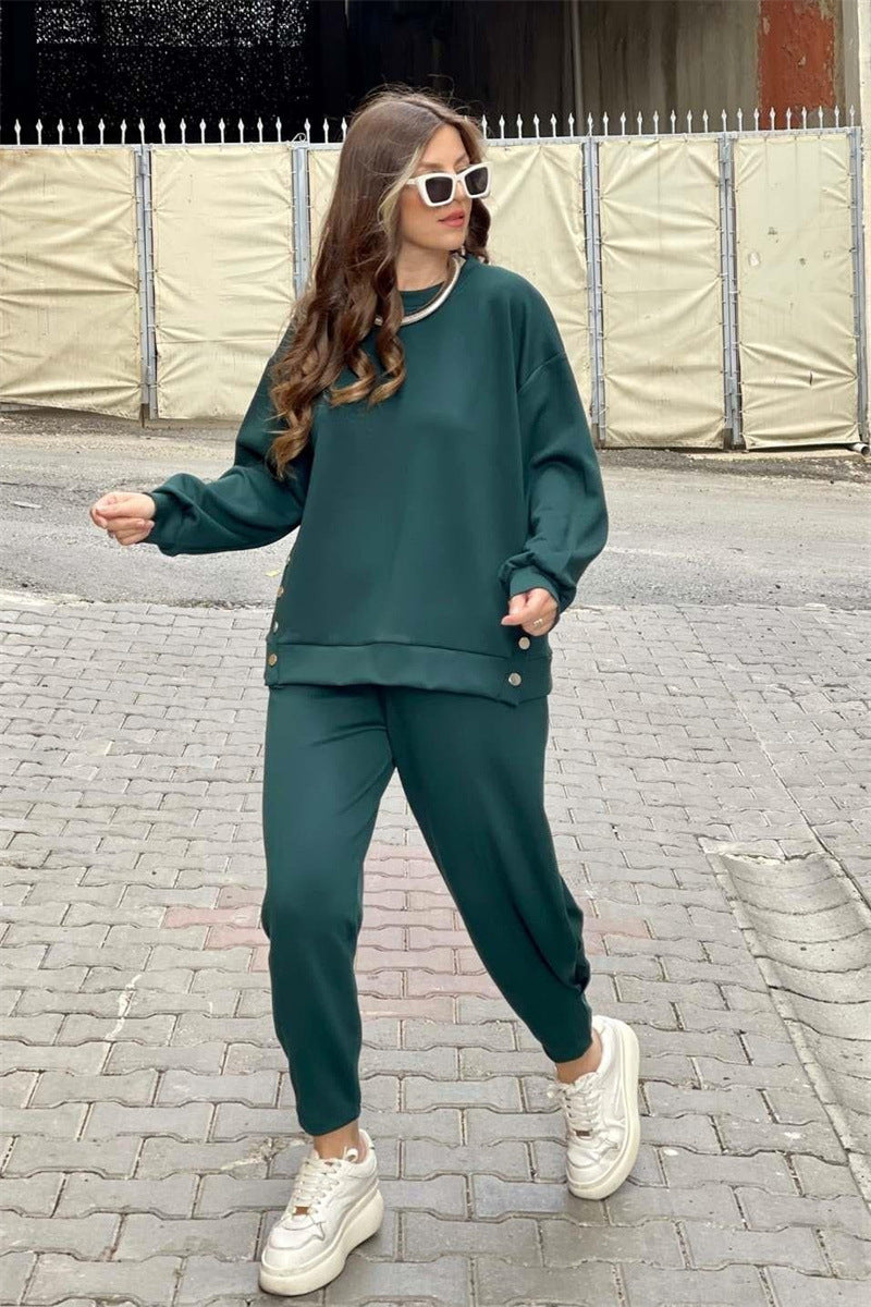 💕HOT SALE 49% OFF💕Women’s Trendy Solid Color Two-Piece Set Top & Pants-12