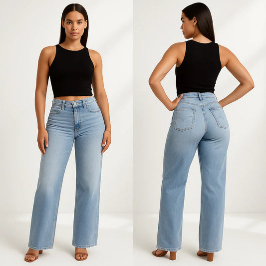 ✨ Magic ONESO Mid-low Rise BBL Jeans Stretchy Wide Leg Tummy Control Distressed Baggy Denim Pants Plus Size Regular Size