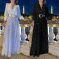 🔥HOT SALE-69% OFF💝Elegant long-sleeved blouse with V-neckline and wide sequinned jumpsuit trousers-4