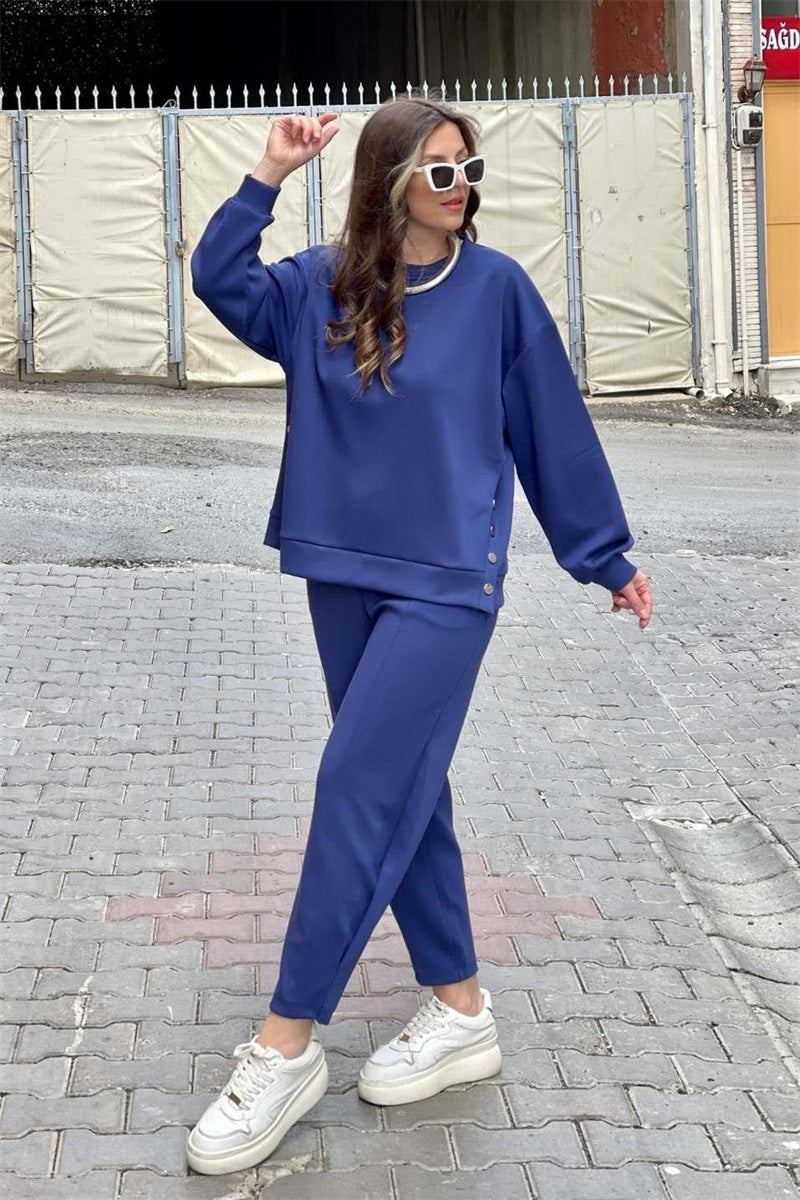 💕HOT SALE 49% OFF💕Women’s Trendy Solid Color Two-Piece Set Top & Pants-11