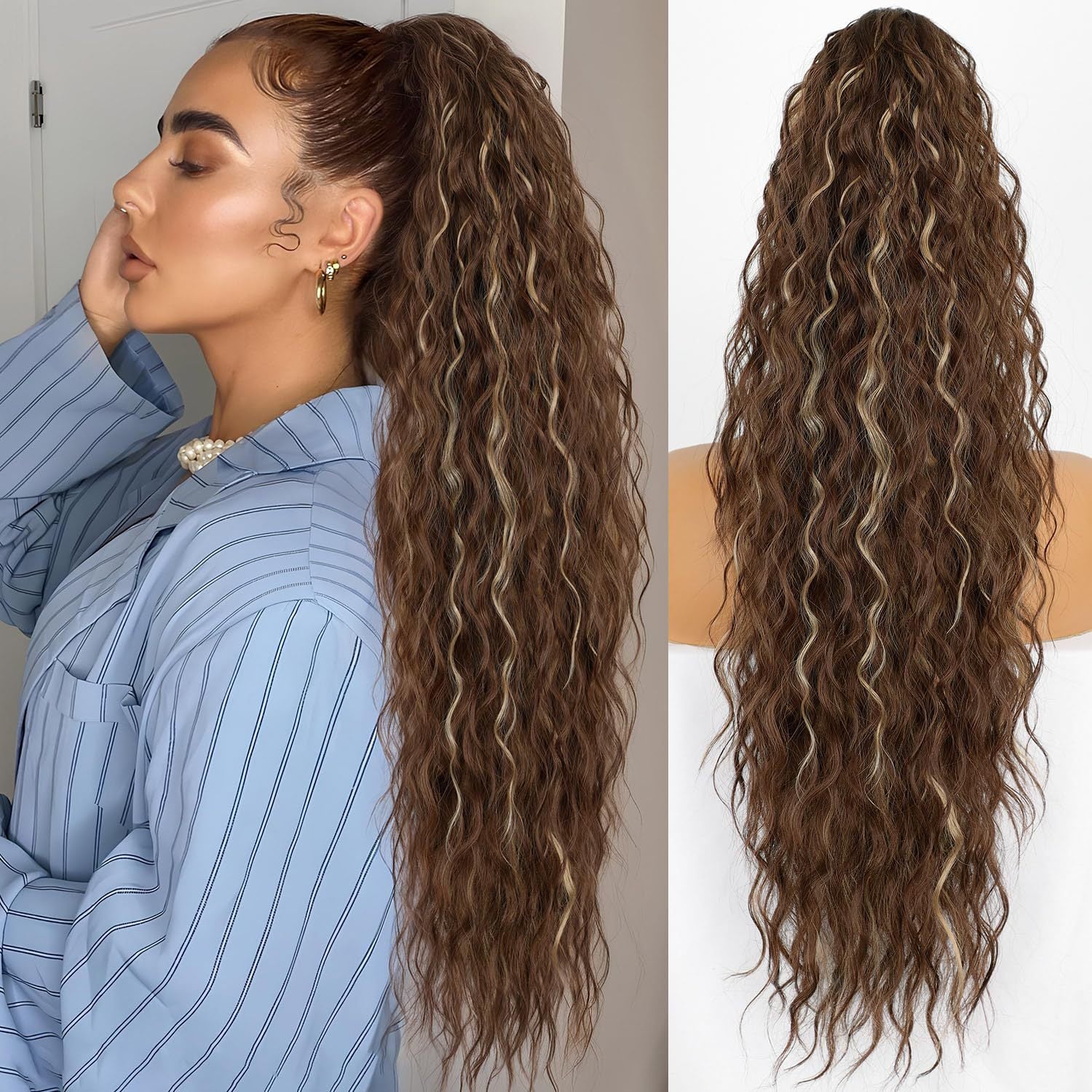 💜 LAST DAY PROMOTION - 50%OFF💜Curly Wavy Frizzy Hair Extension with Ponytail-17