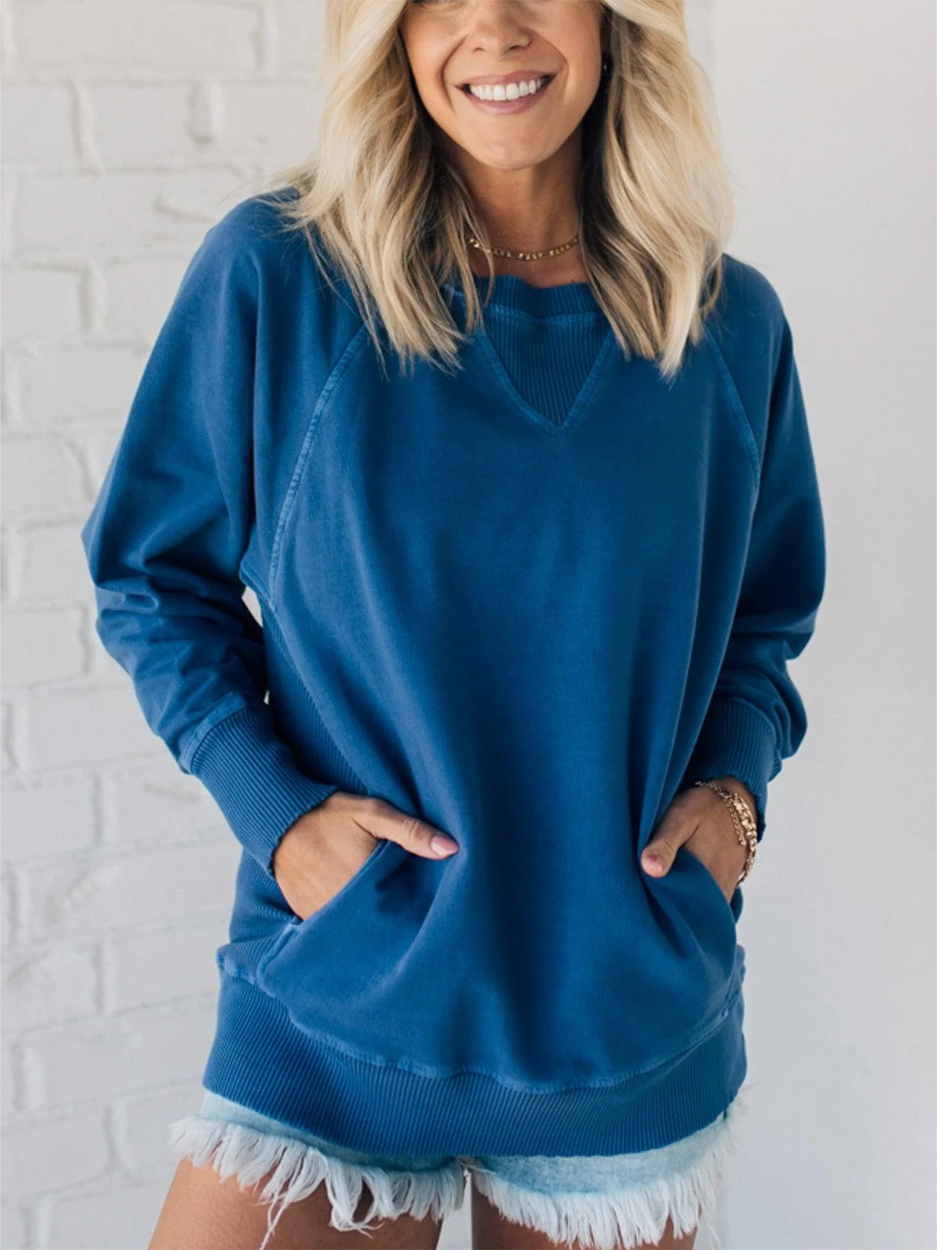 ✨HOT SALE 50% OFF🏆Women's Ribbed Accent Pocketed Pullover-2