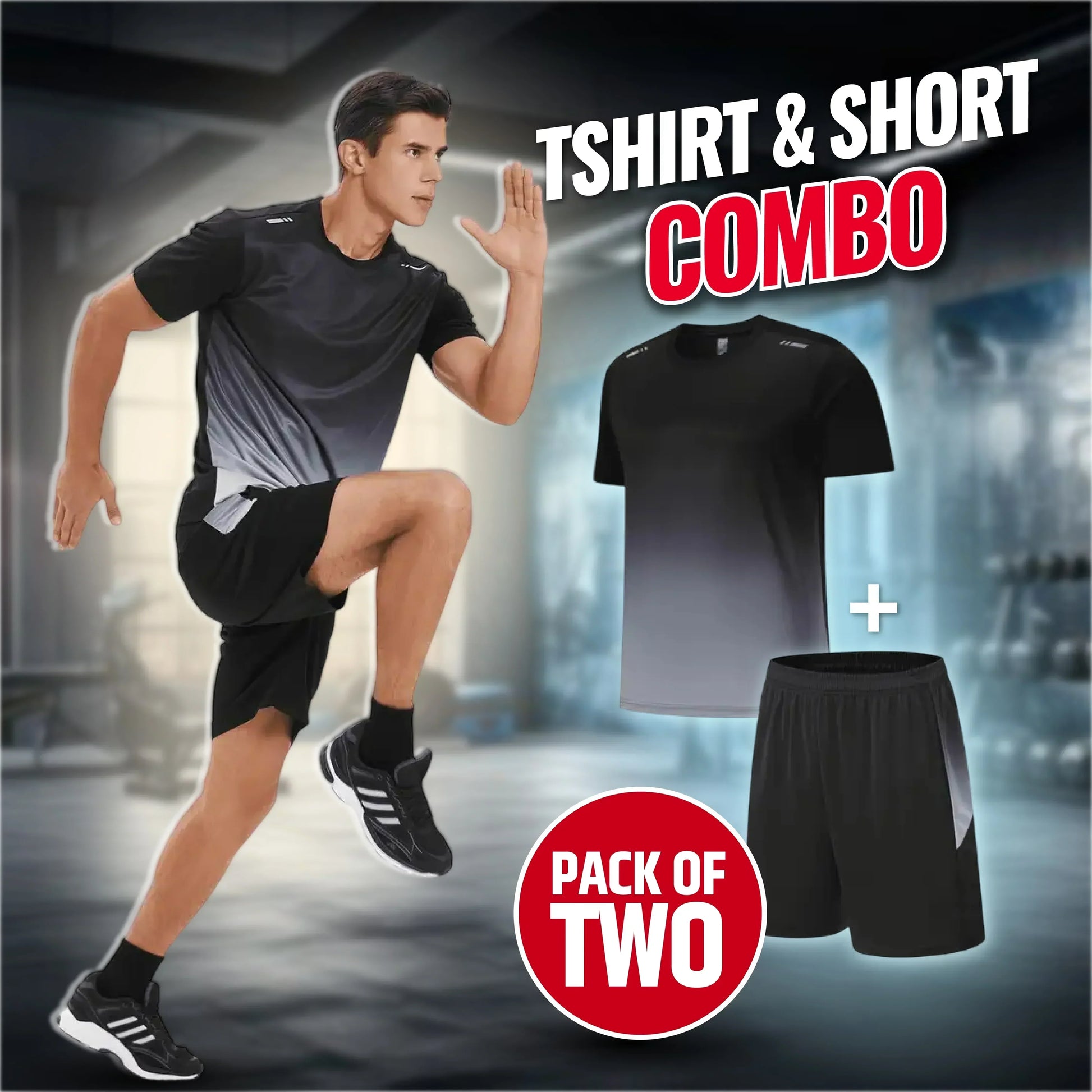 ☀️💦Men’s Loose-Fit Breathable Quick-Drying Athletic T-Shirt & Shorts Tracksuit-15