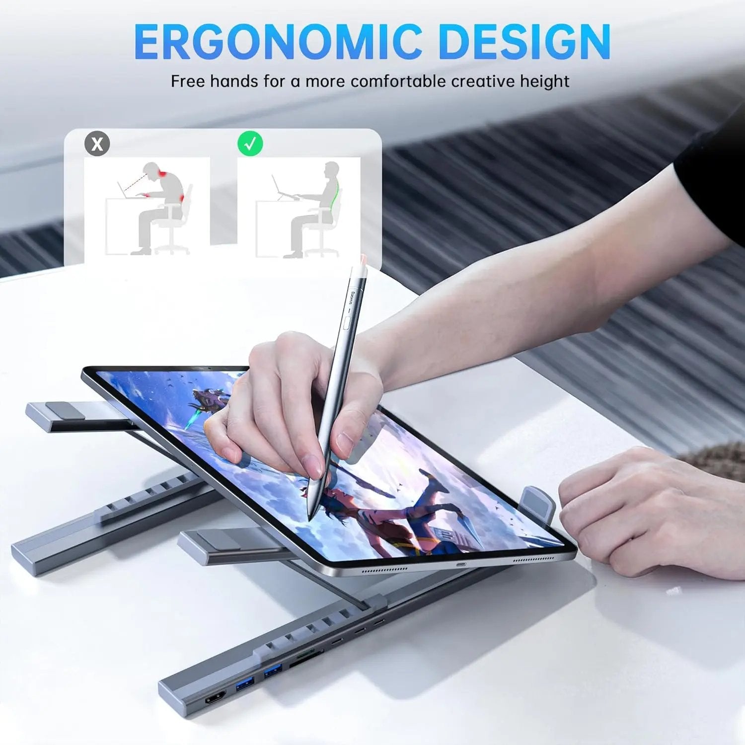 USB C Laptop Stand with Docking Station-7