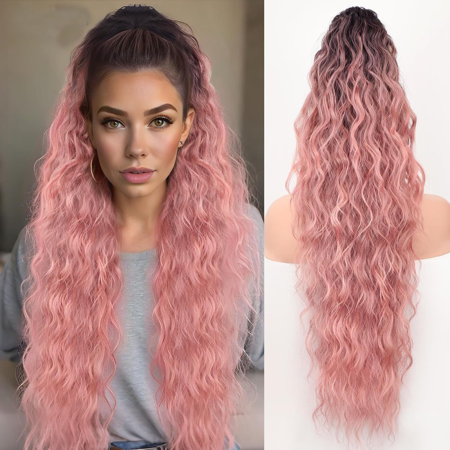 💜 LAST DAY PROMOTION - 50%OFF💜Curly Wavy Frizzy Hair Extension with Ponytail-28
