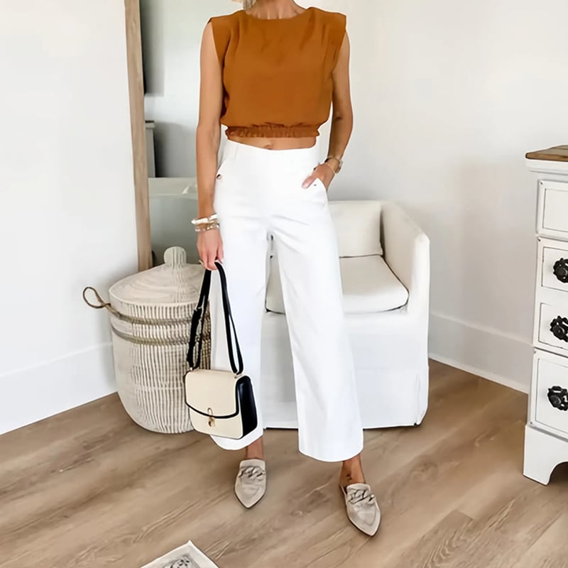 🔥2024 HOT SALE🔥Stretch Twill Cropped Wide Leg Pants-4