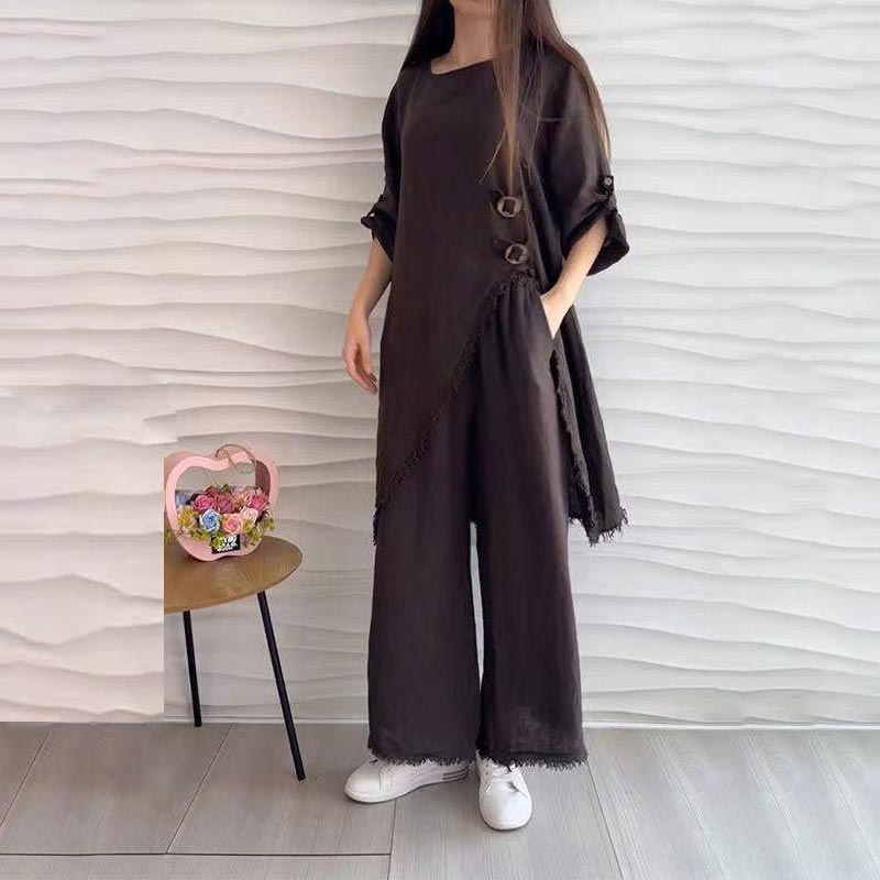 Women's Casual 2-piece Suit with Round Neckline-3