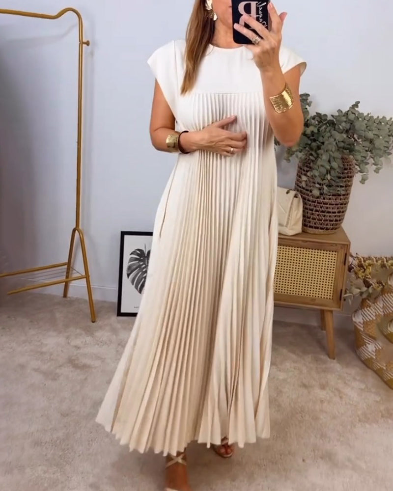 🔥HOT SALE🔥Sleeveless pleated simple solid colour dress-8