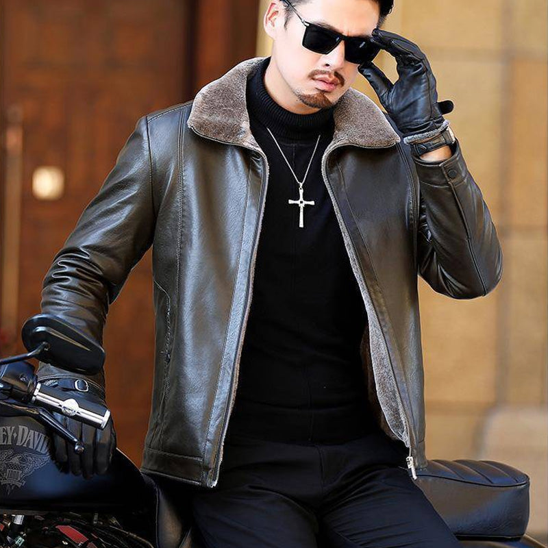❄️Winter Specials❄️ Men's Faux Fur Lined PU Leather Warm Jacket-4