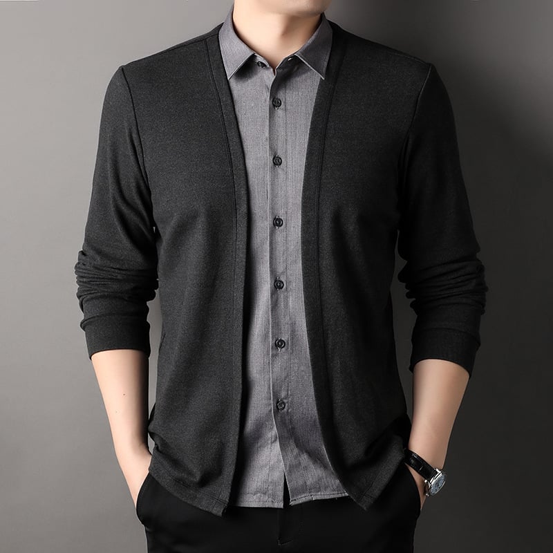 🔥Men's fake two-piece shirt collar knitted cardigan! 👔-1