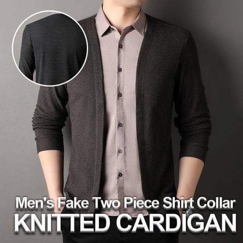🔥Men's fake two-piece shirt collar knitted cardigan! 👔-3