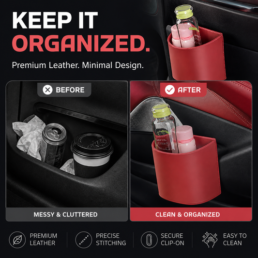 🚗 Leather Car Door Cup Holder – Wide‑mouth opening, easy reach for drinks & phone. Clip‑on secure fit. PU leather, tough & stylish. 🛡️✨