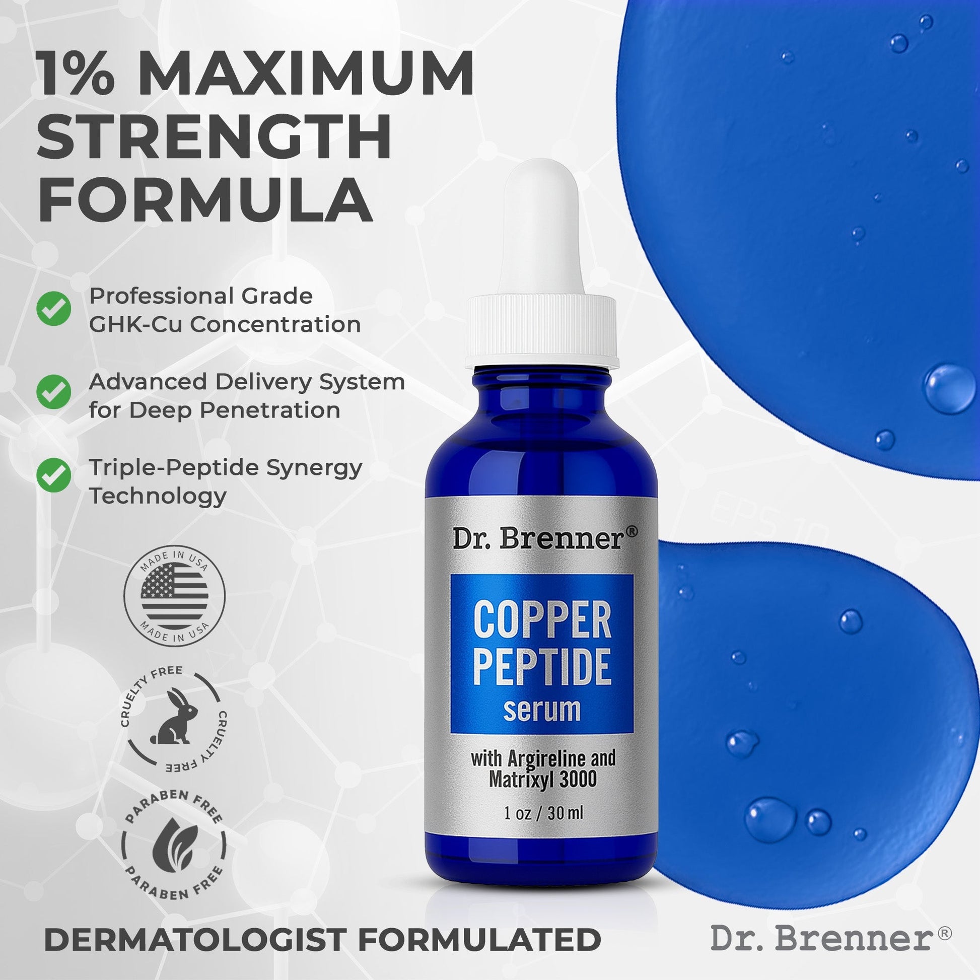 Copper Peptide Serum with GHK-Cu peptide, Argireline and Matrixyl 3000-4