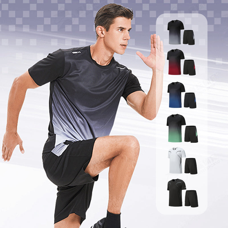 ☀️💦Men’s Loose-Fit Breathable Quick-Drying Athletic T-Shirt & Shorts Tracksuit-7